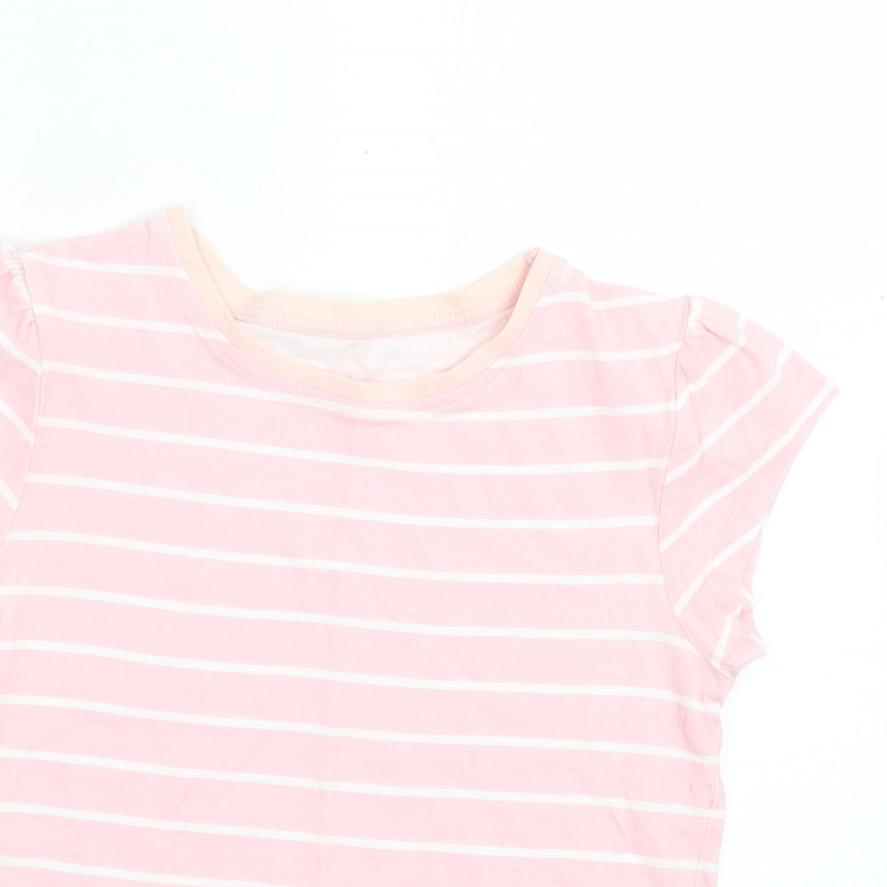 George Girls Pink Striped Cotton Basic T-Shirt Size 6-7 Years Crew Neck Pullover
