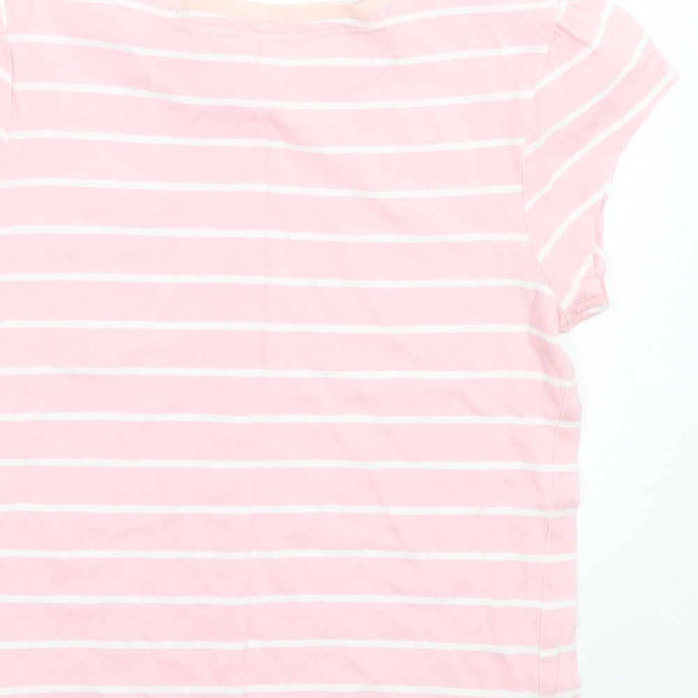 George Girls Pink Striped Cotton Basic T-Shirt Size 6-7 Years Crew Neck Pullover