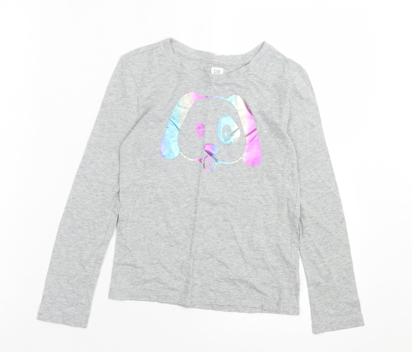 Gap Girls Grey Cotton Basic Casual Size 6-7 Years Crew Neck Pullover - Dog