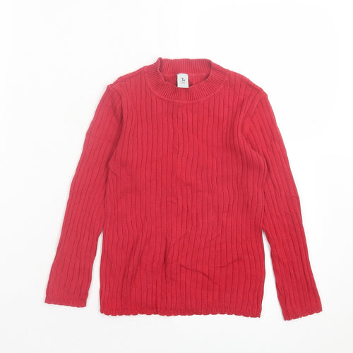 TU Girls Red Striped Cotton Basic Casual Size 5-6 Years High Neck Pullover