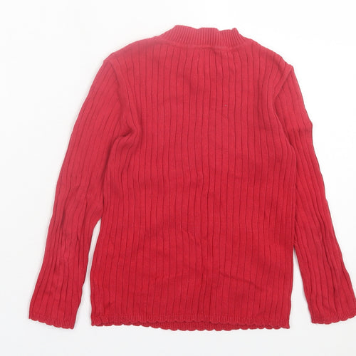 TU Girls Red Striped Cotton Basic Casual Size 5-6 Years High Neck Pullover