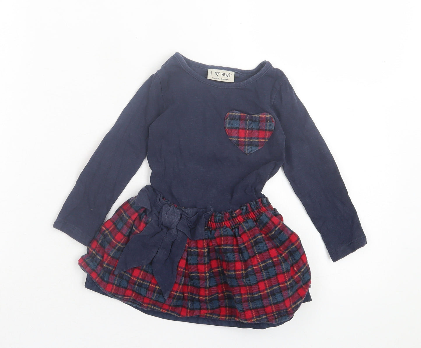 NEXT Girls Blue Plaid Cotton A-Line Size 12-18 Months Crew Neck Pullover