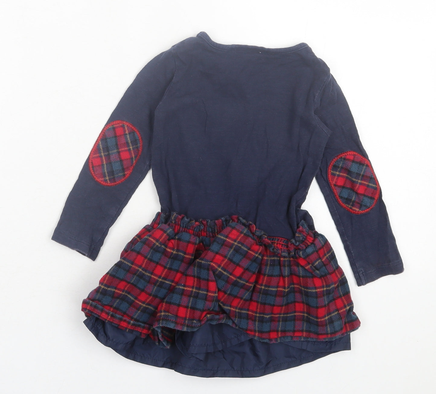NEXT Girls Blue Plaid Cotton A-Line Size 12-18 Months Crew Neck Pullover