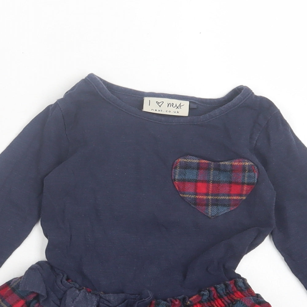 NEXT Girls Blue Plaid Cotton A-Line Size 12-18 Months Crew Neck Pullover