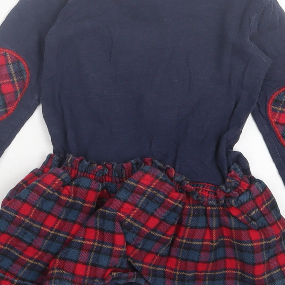 NEXT Girls Blue Plaid Cotton A-Line Size 12-18 Months Crew Neck Pullover