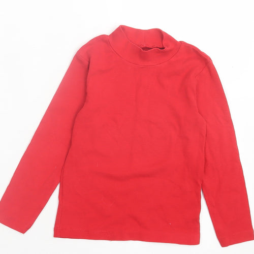 George Girls Red Cotton Basic Casual Size 4-5 Years High Neck Pullover