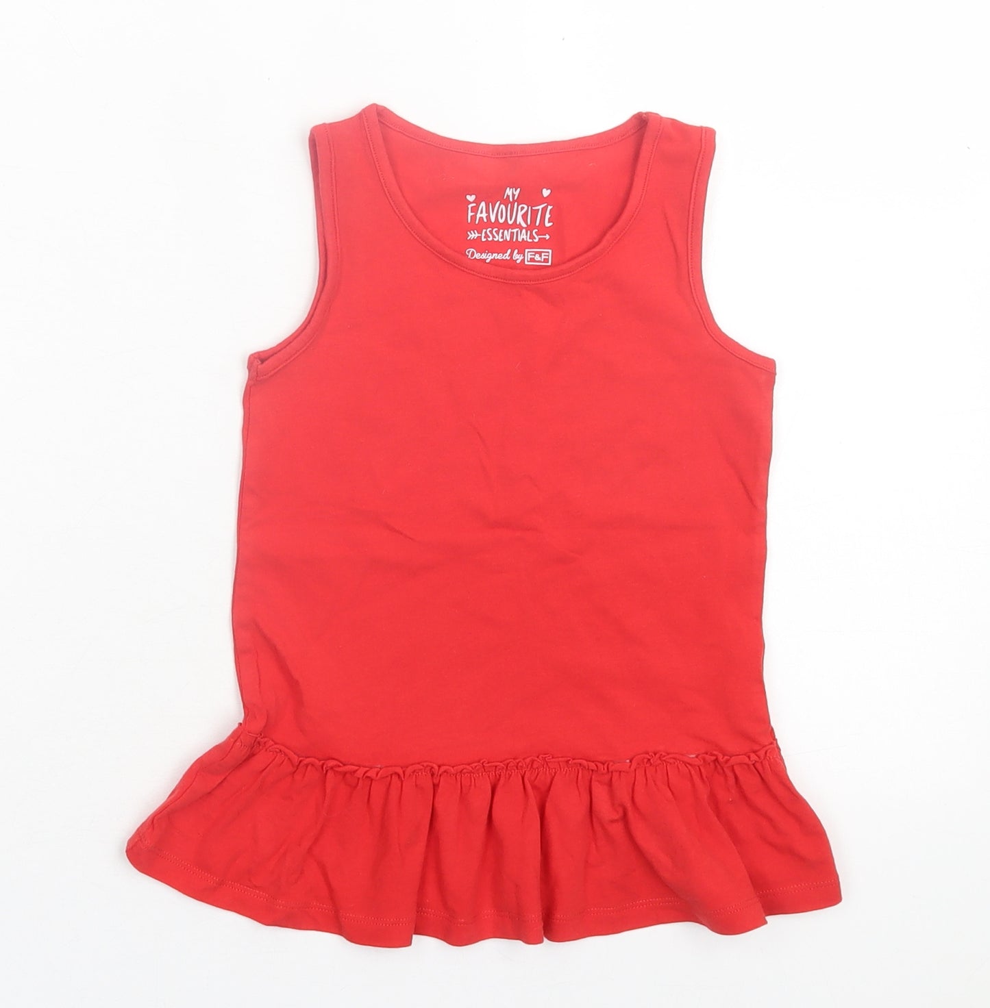 F&F Girls Red Cotton Basic Tank Size 5-6 Years Crew Neck Pullover