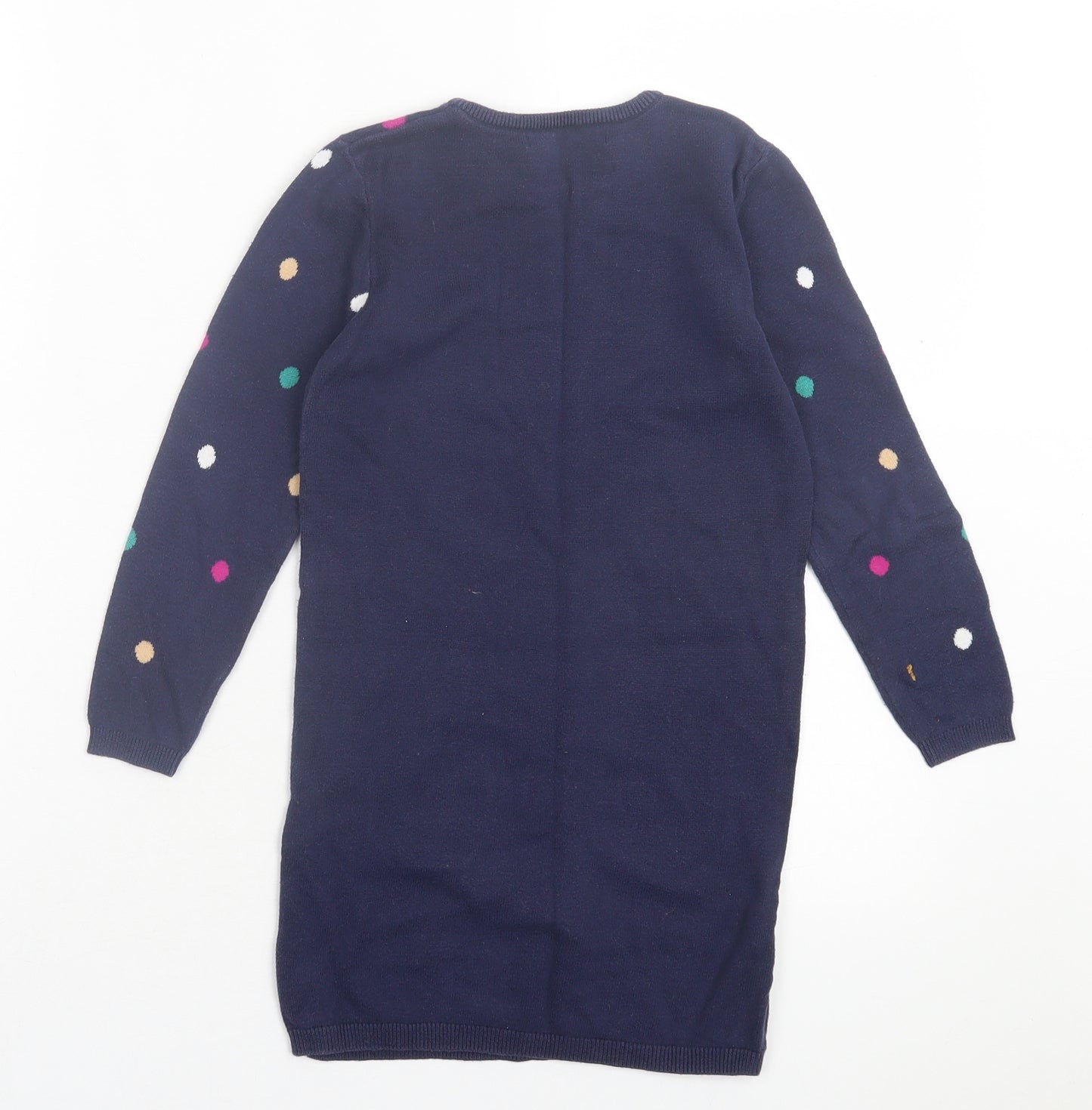 George Girls Blue Polka Dot Cotton Jumper Dress Size 5-6 Years Crew Neck Pullover - Cat