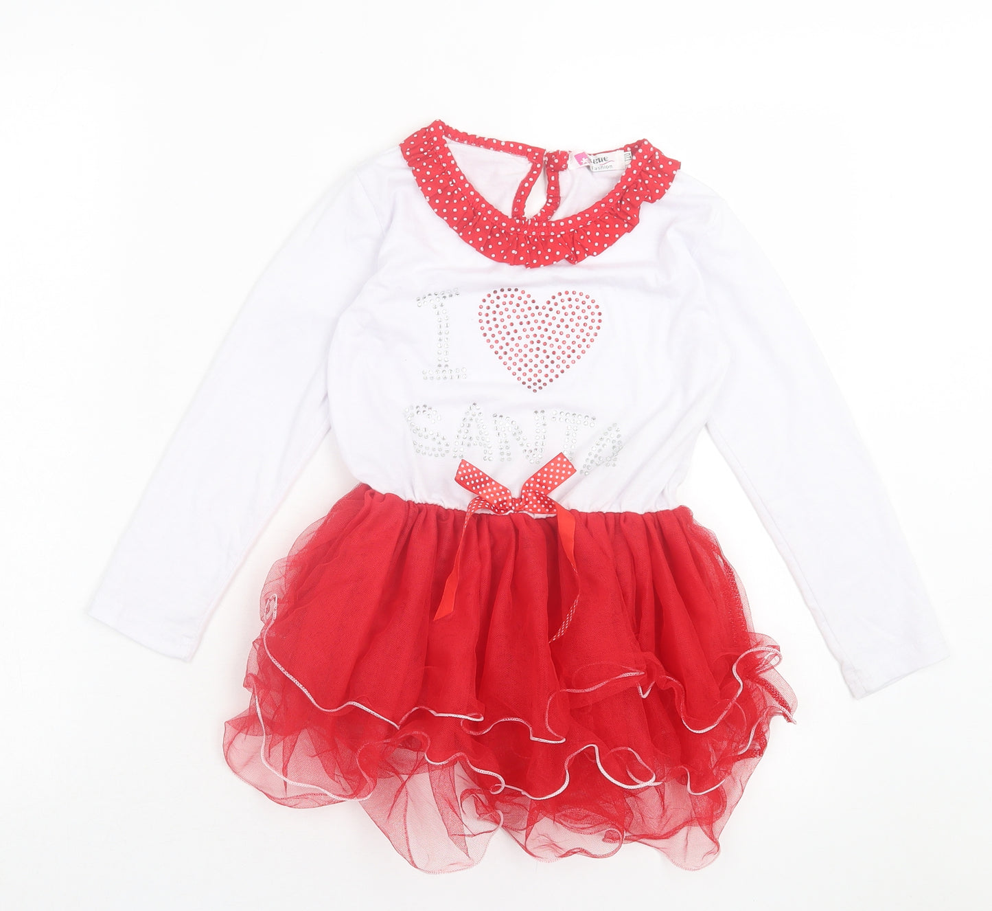 vague Girls Red Polyester Fit & Flare Size 6 Years Crew Neck Button - Christmas