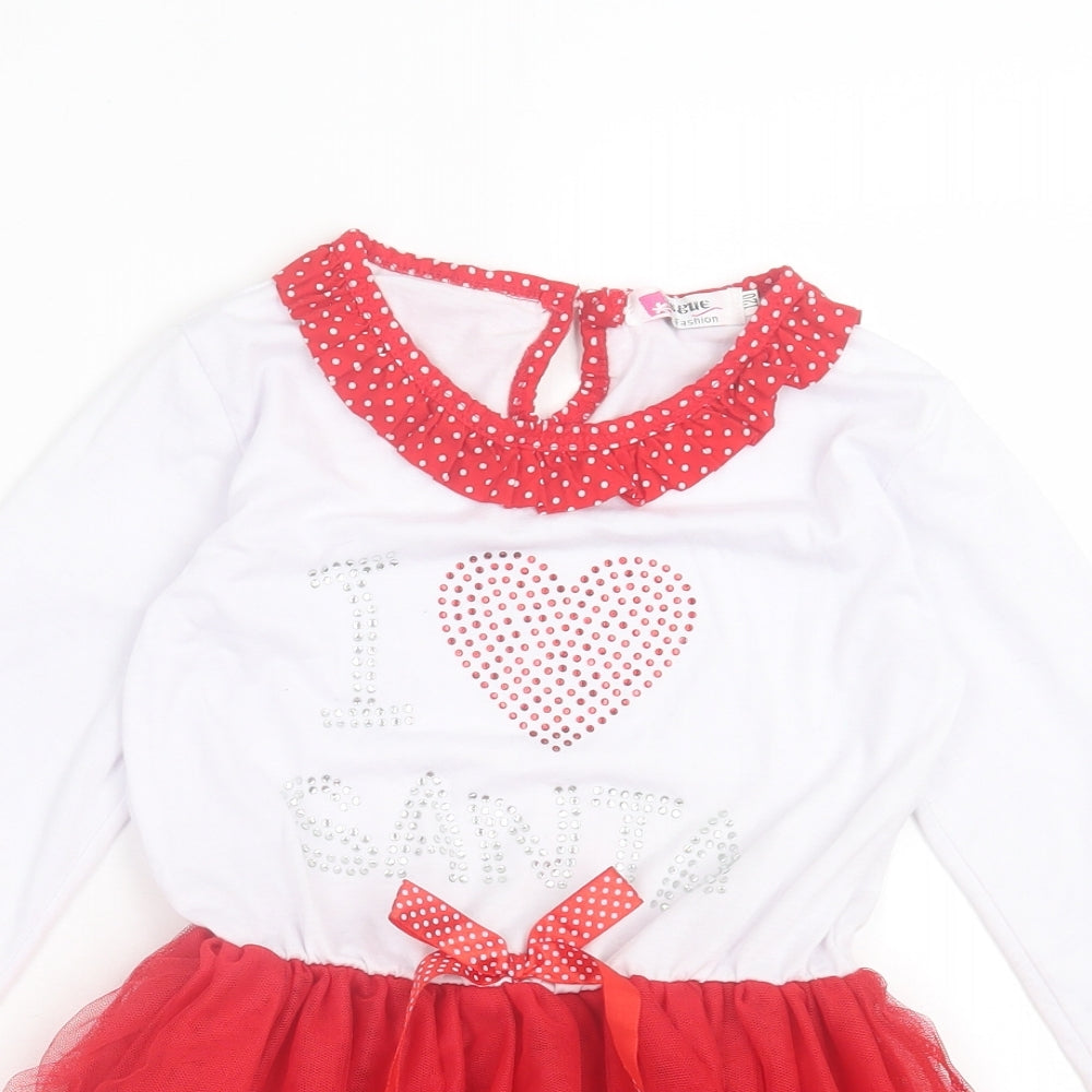 vague Girls Red Polyester Fit & Flare Size 6 Years Crew Neck Button - Christmas