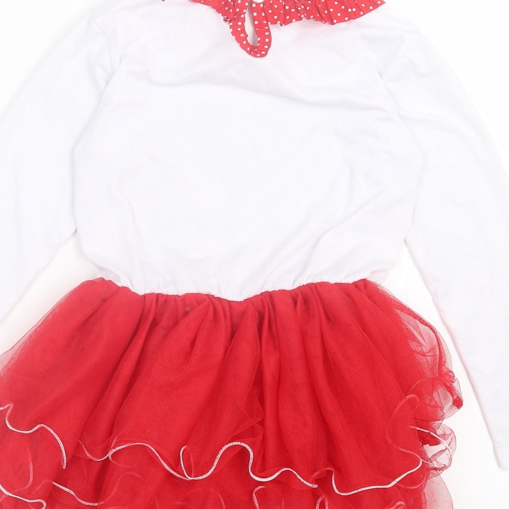 vague Girls Red Polyester Fit & Flare Size 6 Years Crew Neck Button - Christmas