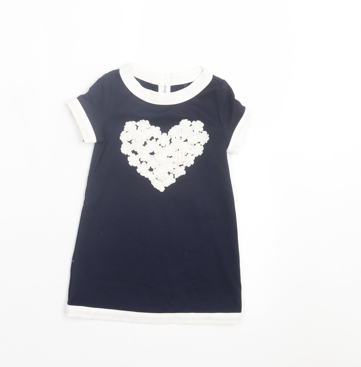 Young Dimension Girls Blue Floral Polyester A-Line Size 9-12 Months Crew Neck Button