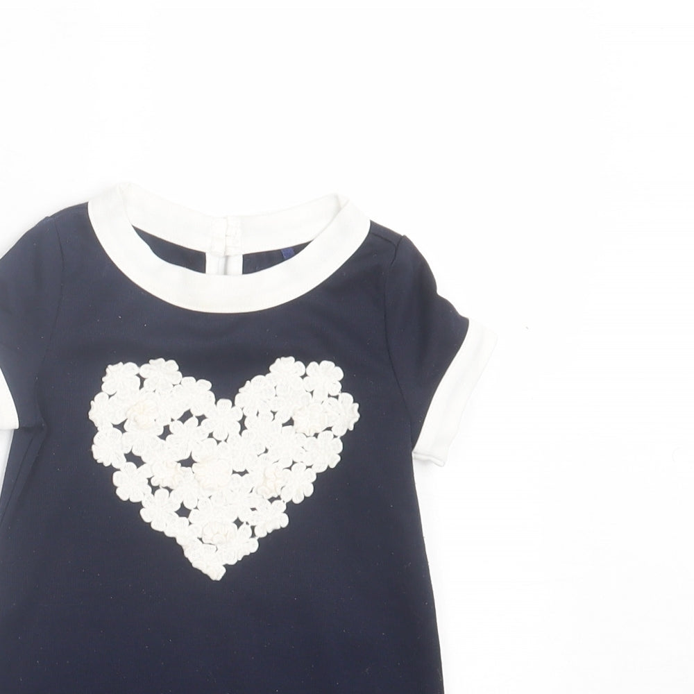 Young Dimension Girls Blue Floral Polyester A-Line Size 9-12 Months Crew Neck Button