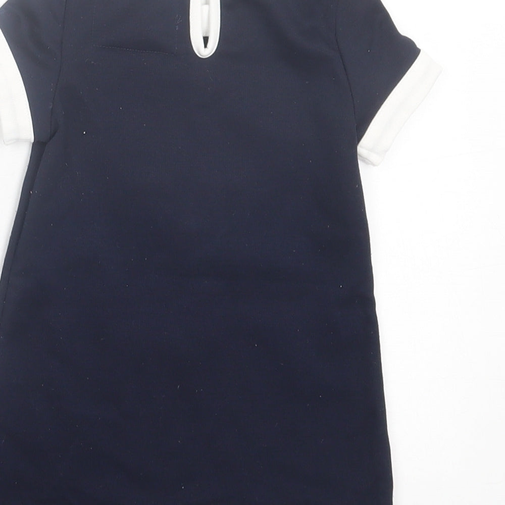 Young Dimension Girls Blue Floral Polyester A-Line Size 9-12 Months Crew Neck Button