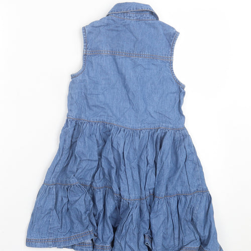 George Girls Blue Cotton Fit & Flare Size 6-7 Years Collared Button