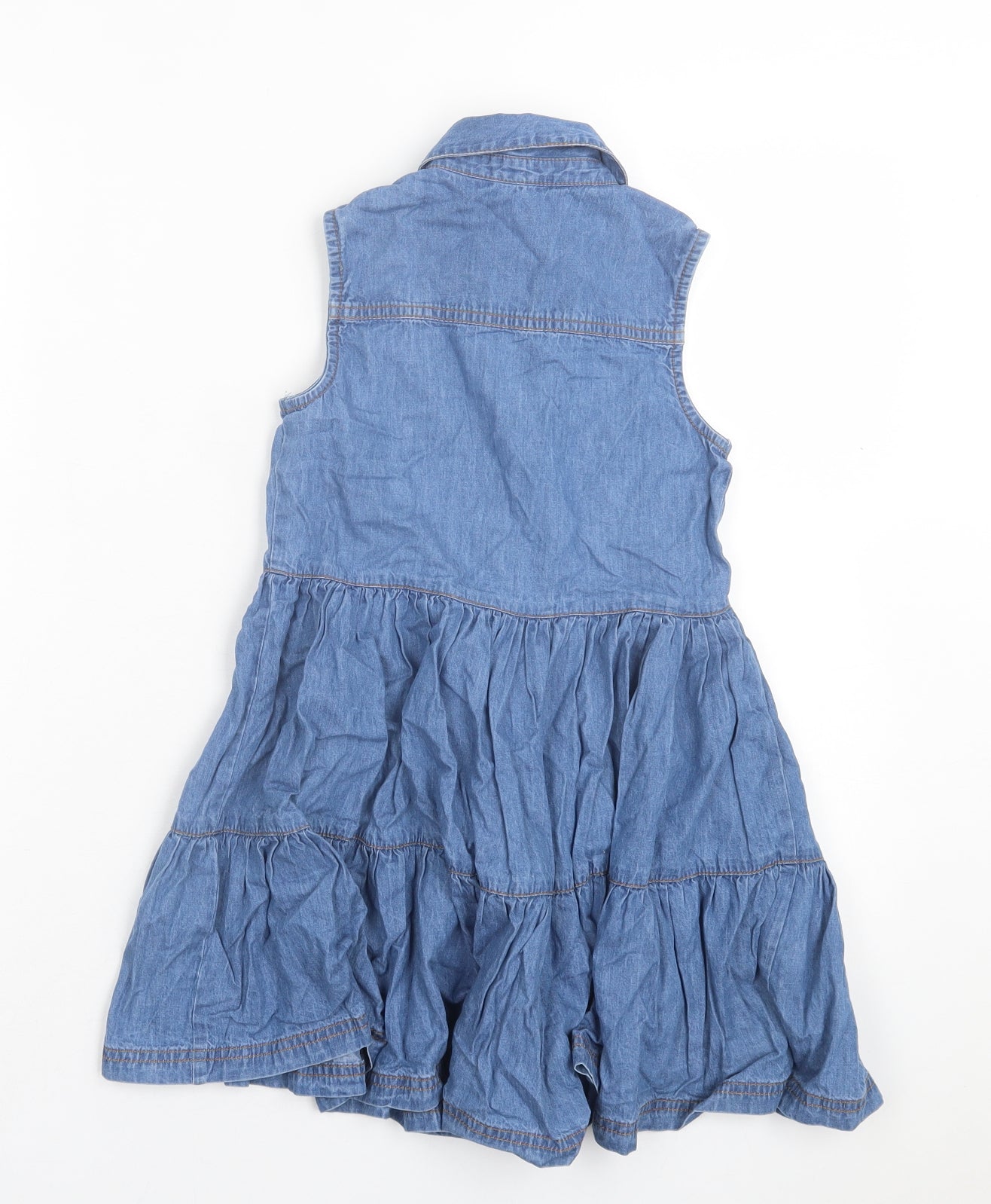 George Girls Blue Cotton Fit & Flare Size 6-7 Years Collared Button