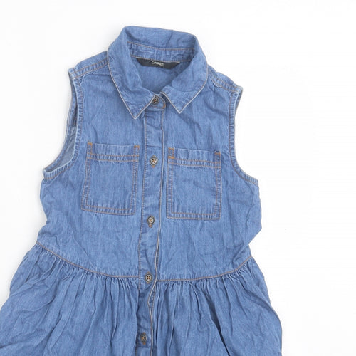 George Girls Blue Cotton Fit & Flare Size 6-7 Years Collared Button