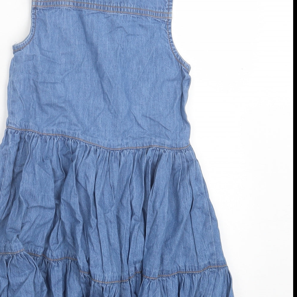 George Girls Blue Cotton Fit & Flare Size 6-7 Years Collared Button