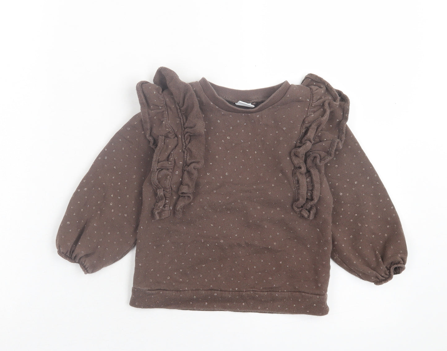 NEXT Girls Brown Polka Dot Cotton Pullover Sweatshirt Size 2-3 Years Pullover