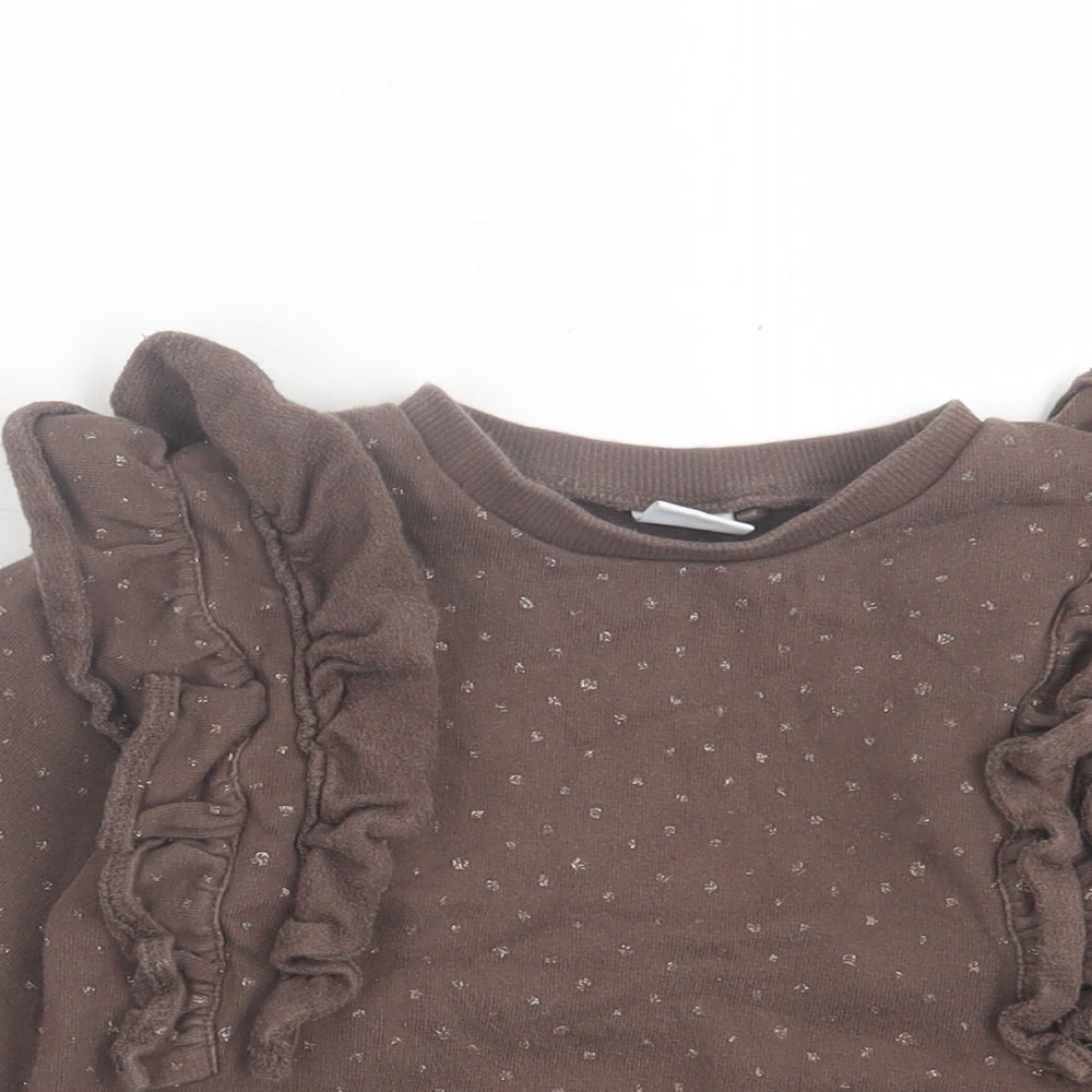 NEXT Girls Brown Polka Dot Cotton Pullover Sweatshirt Size 2-3 Years Pullover
