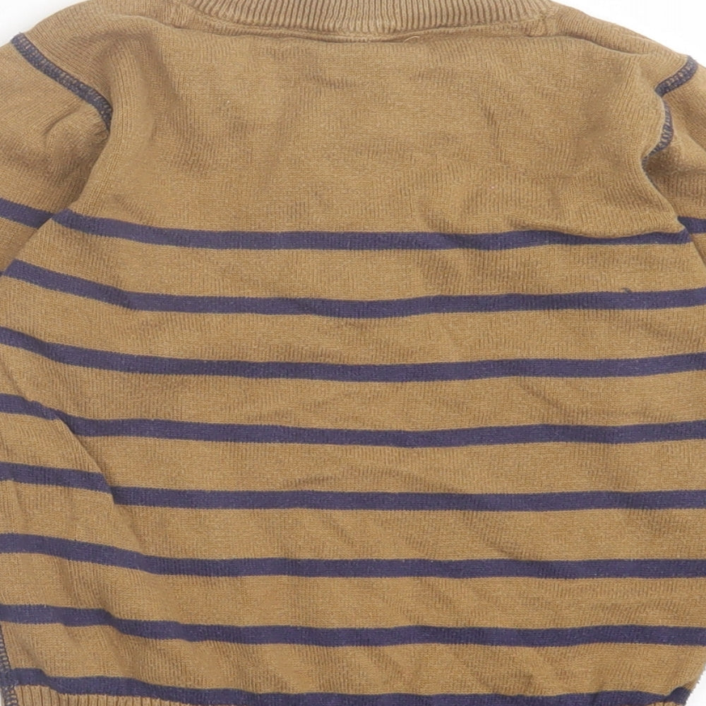 George Boys Brown V-Neck Striped Cotton Pullover Jumper Size 2-3 Years Button
