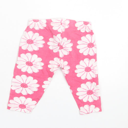 Preworn Girls Pink Floral Cotton Capri Trousers Size 9 Months Pullover