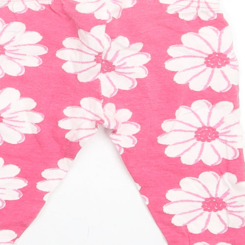 Preworn Girls Pink Floral Cotton Capri Trousers Size 9 Months Pullover
