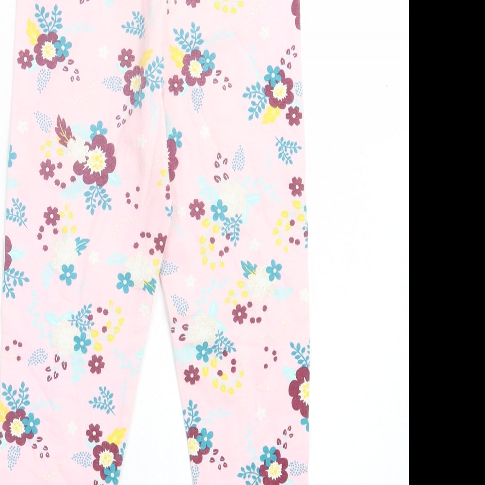 Shabby C Girls Pink Floral Cotton Capri Trousers Size 6-7 Years Regular Pullover