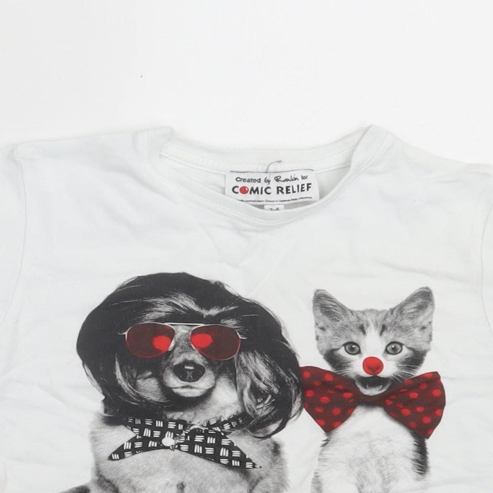Rankin Girls White Cotton Basic T-Shirt Size 3-4 Years Crew Neck Pullover - Comic Relief
