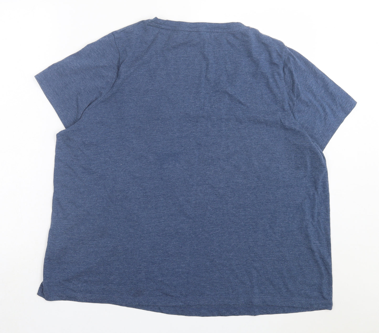 Marks and Spencer Womens Blue Floral Cotton Basic T-Shirt Size 22 Scoop Neck