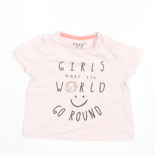 F&F Girls Pink Cotton Basic T-Shirt Size 6-9 Months Crew Neck Button