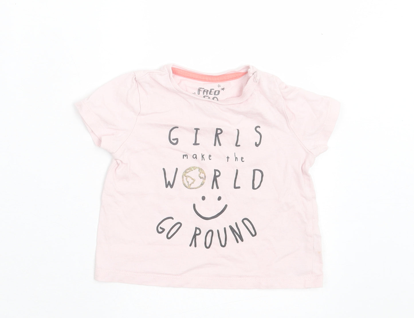 F&F Girls Pink Cotton Basic T-Shirt Size 6-9 Months Crew Neck Button