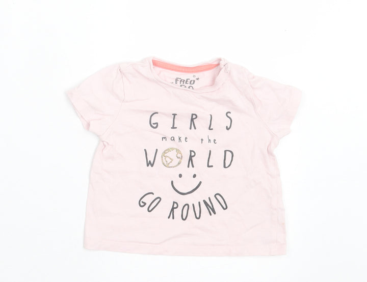 F&F Girls Pink Cotton Basic T-Shirt Size 6-9 Months Crew Neck Button