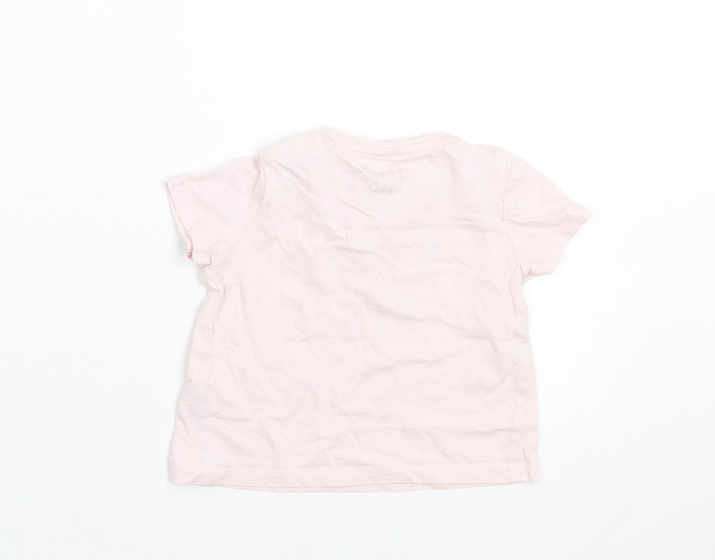 F&F Girls Pink Cotton Basic T-Shirt Size 6-9 Months Crew Neck Button