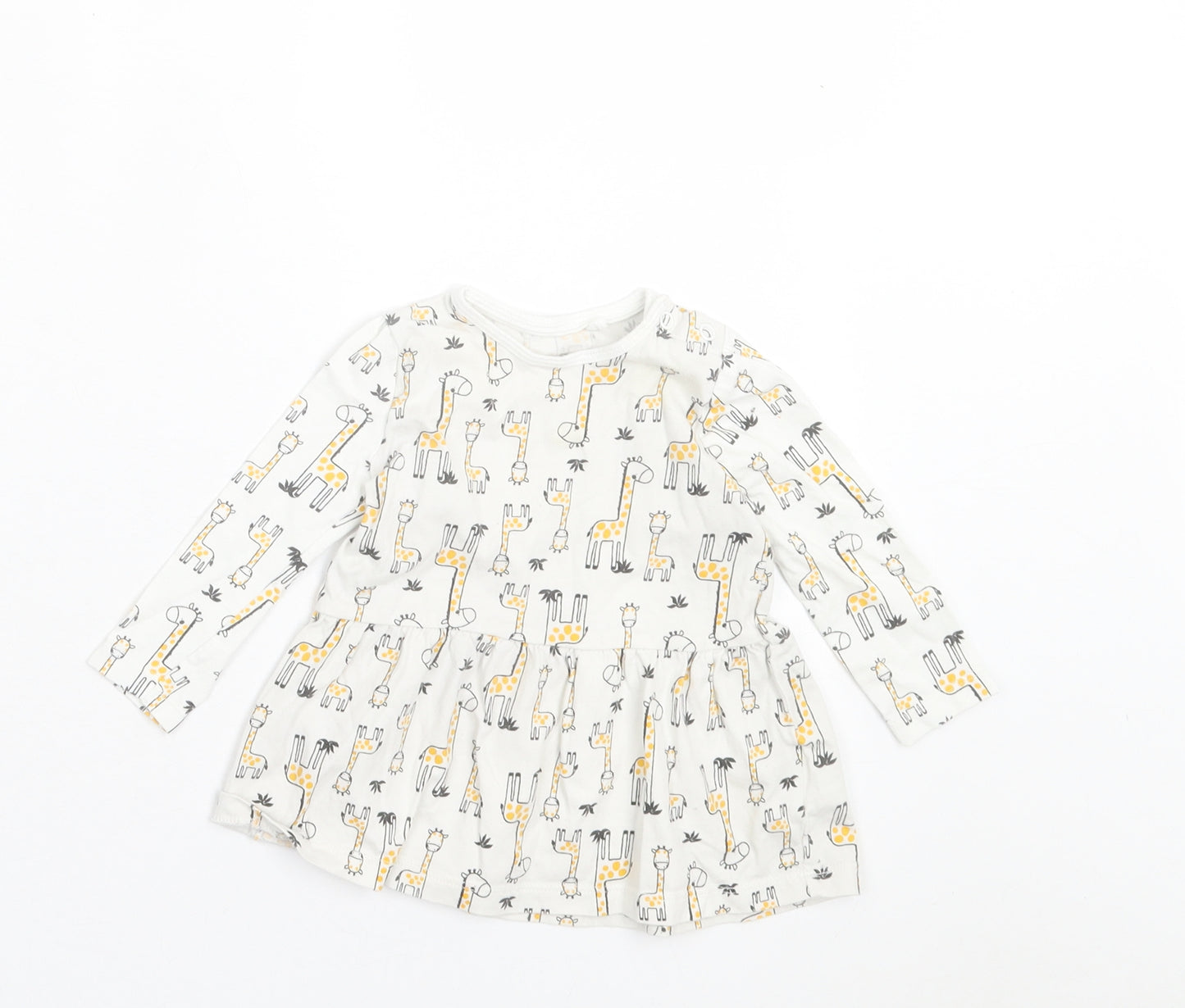 Lupilu Girls White Geometric Cotton A-Line Size 3-6 Months Crew Neck Pullover - Giraffes