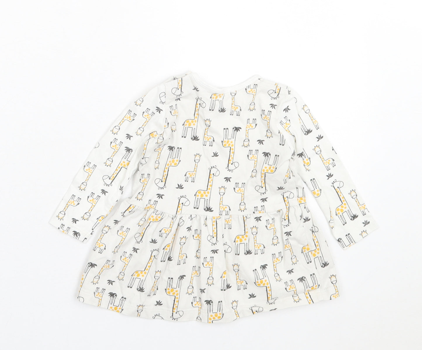 Lupilu Girls White Geometric Cotton A-Line Size 3-6 Months Crew Neck Pullover - Giraffes