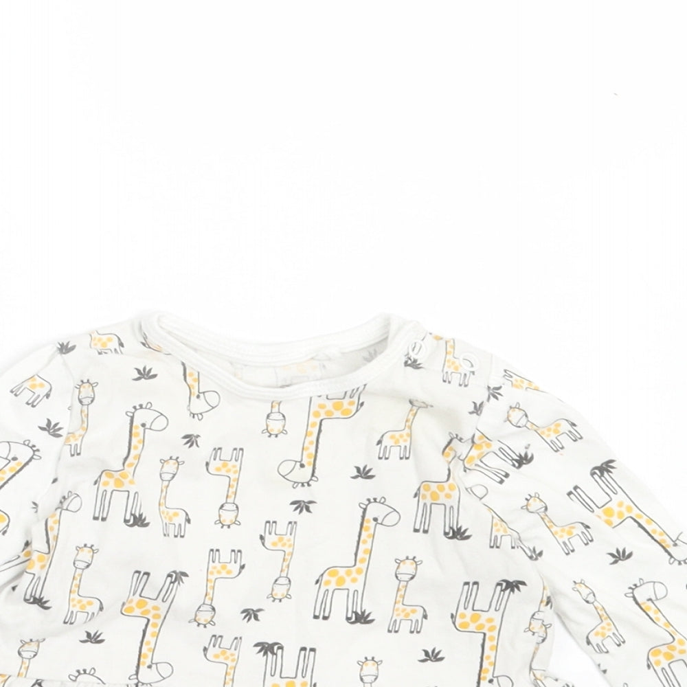 Lupilu Girls White Geometric Cotton A-Line Size 3-6 Months Crew Neck Pullover - Giraffes