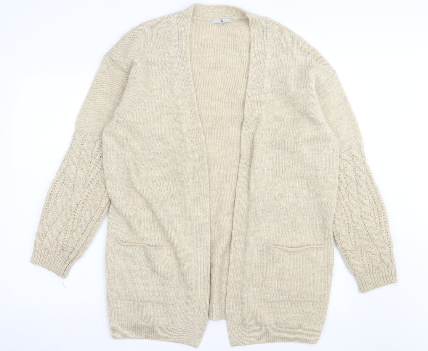 TU Womens Beige V-Neck Acrylic Cardigan Jumper Size 12