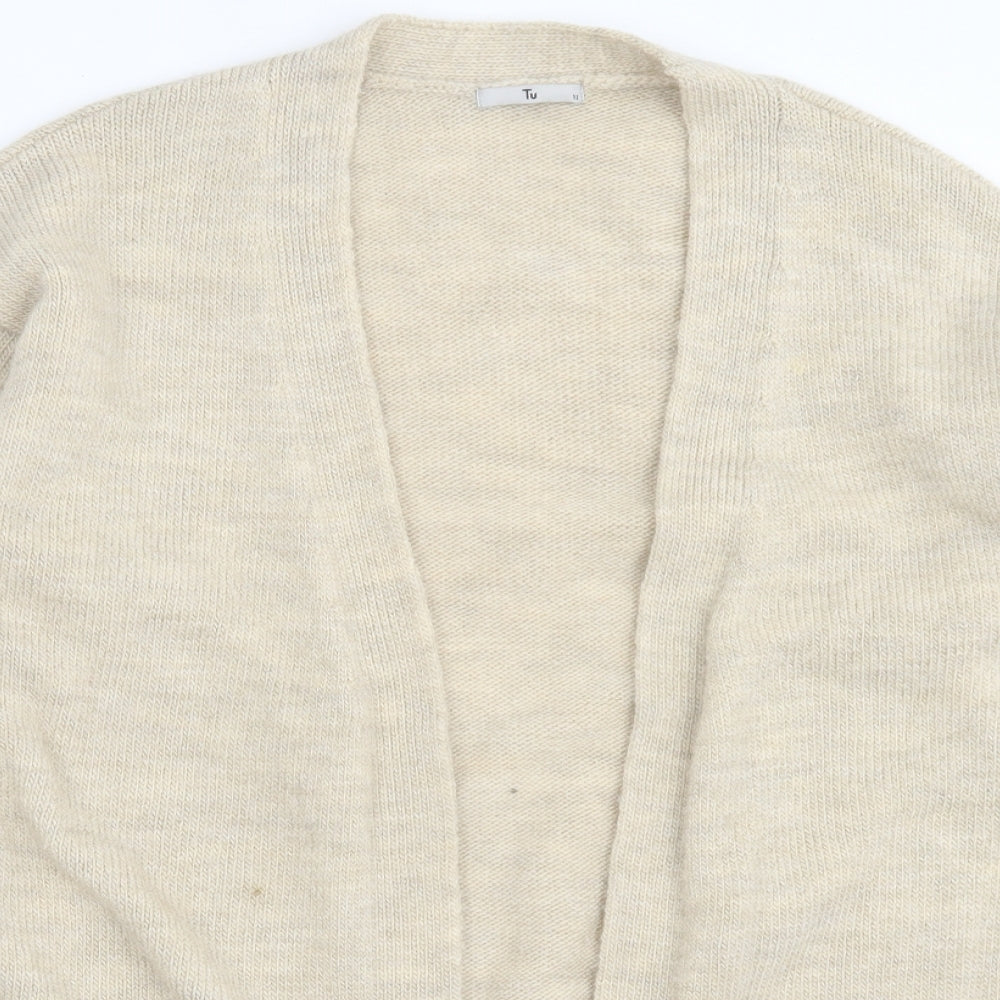 TU Womens Beige V-Neck Acrylic Cardigan Jumper Size 12