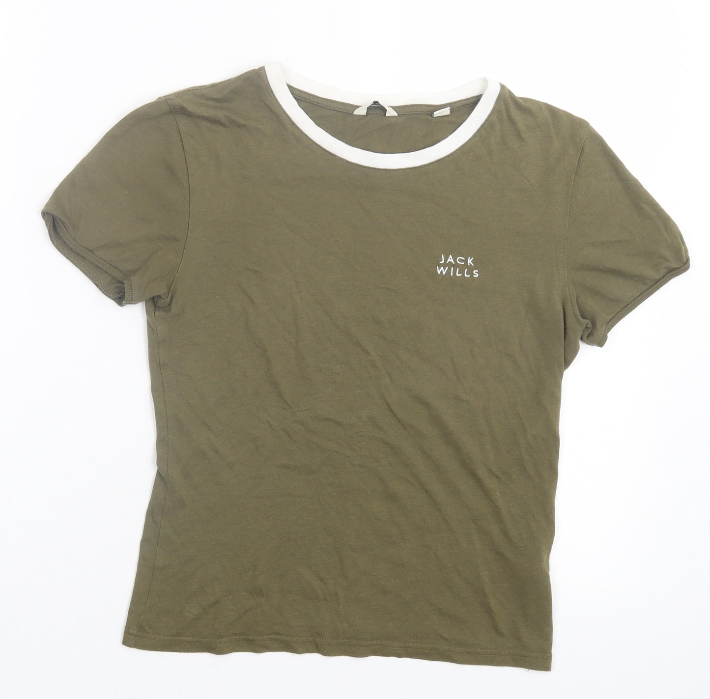Jack Wills Womens Green Cotton Basic T-Shirt Size 8 Crew Neck