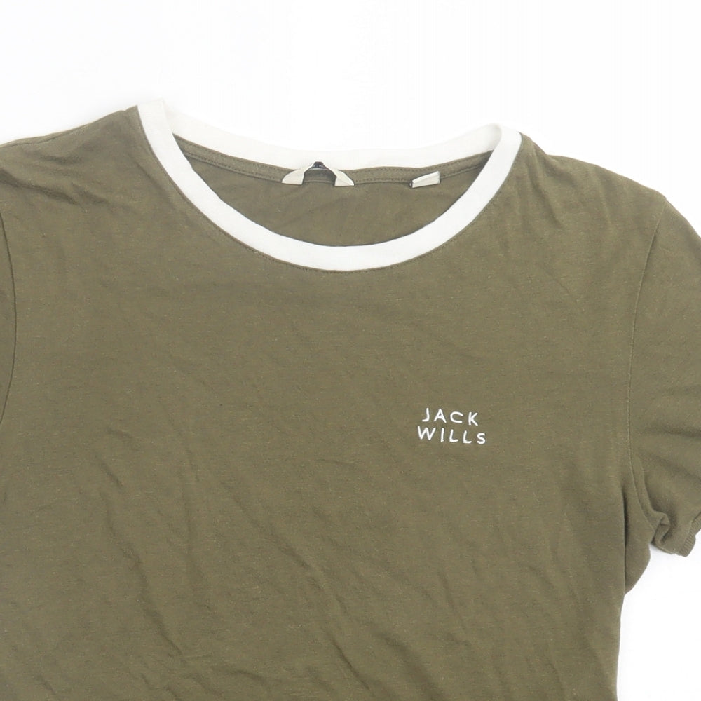Jack Wills Womens Green Cotton Basic T-Shirt Size 8 Crew Neck
