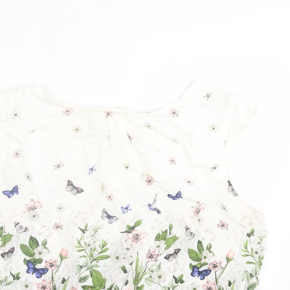 Billie & Blossom Womens Multicoloured Floral Viscose Basic T-Shirt Size 16 Crew Neck