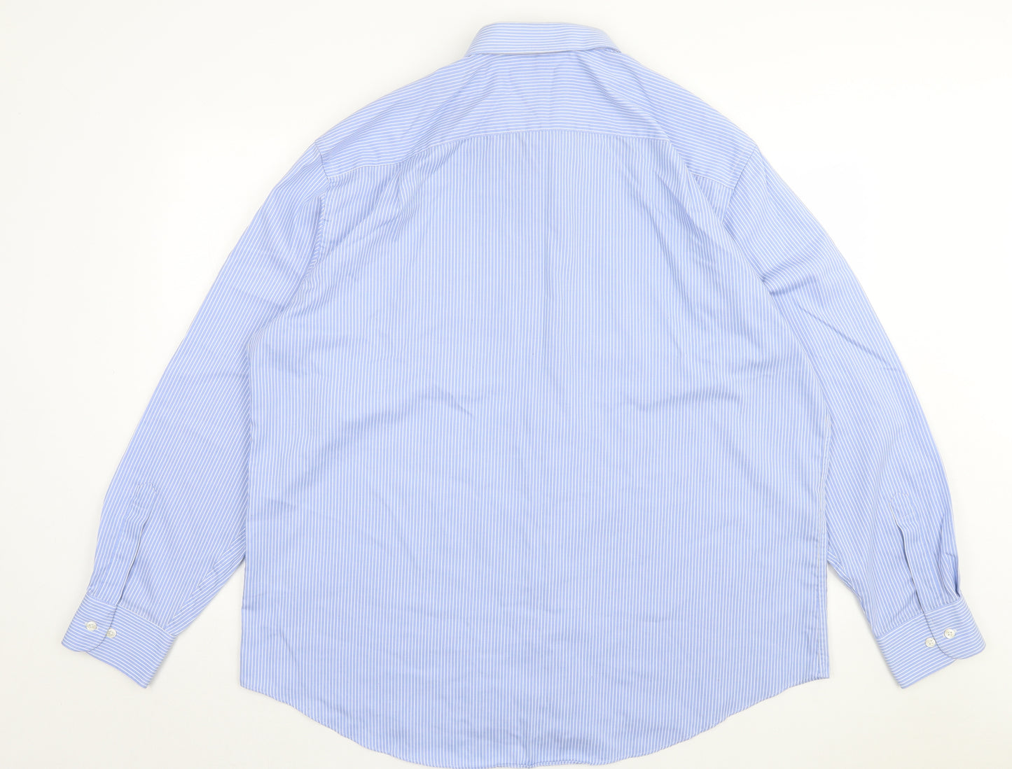 Marks and Spencer Mens Blue Striped Cotton Button-Up Size 18 Collared Button