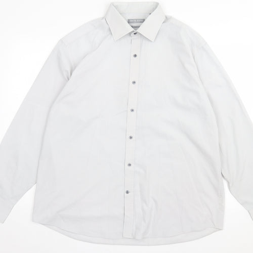 Jack Reid Mens Grey Polyester Button-Up Size 17 Collared Button
