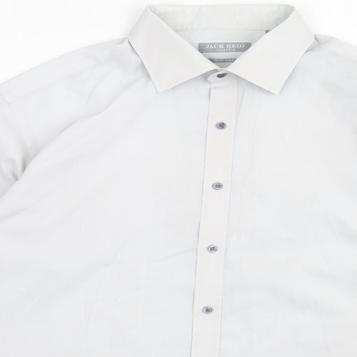 Jack Reid Mens Grey Polyester Button-Up Size 17 Collared Button