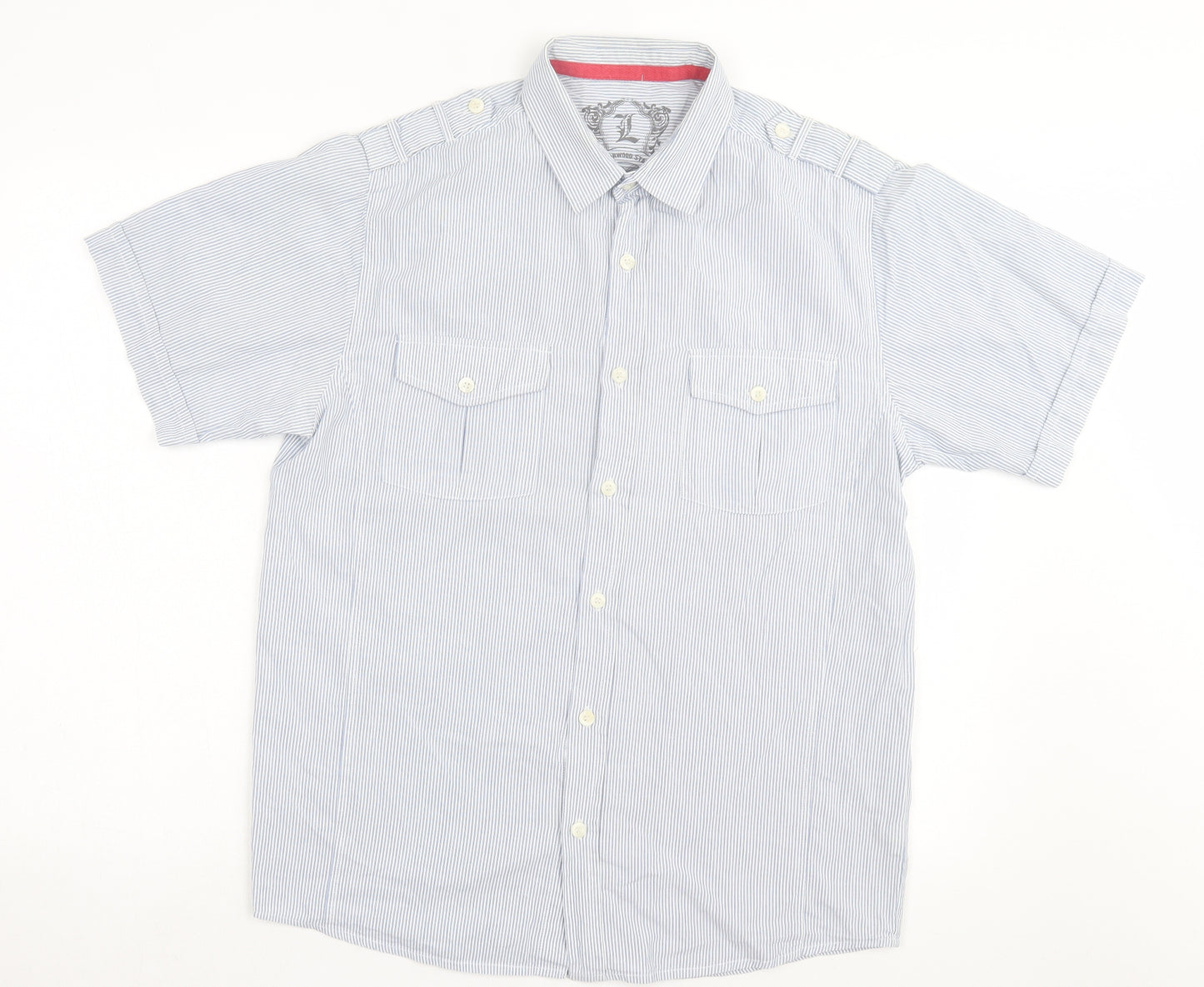 Cedar Wood State Mens Blue Striped Cotton Button-Up Size L Collared Button