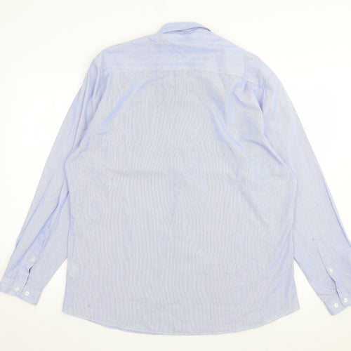 Cedar Wood State Mens Blue Striped Polyester Button-Up Size 2XL Collared Button