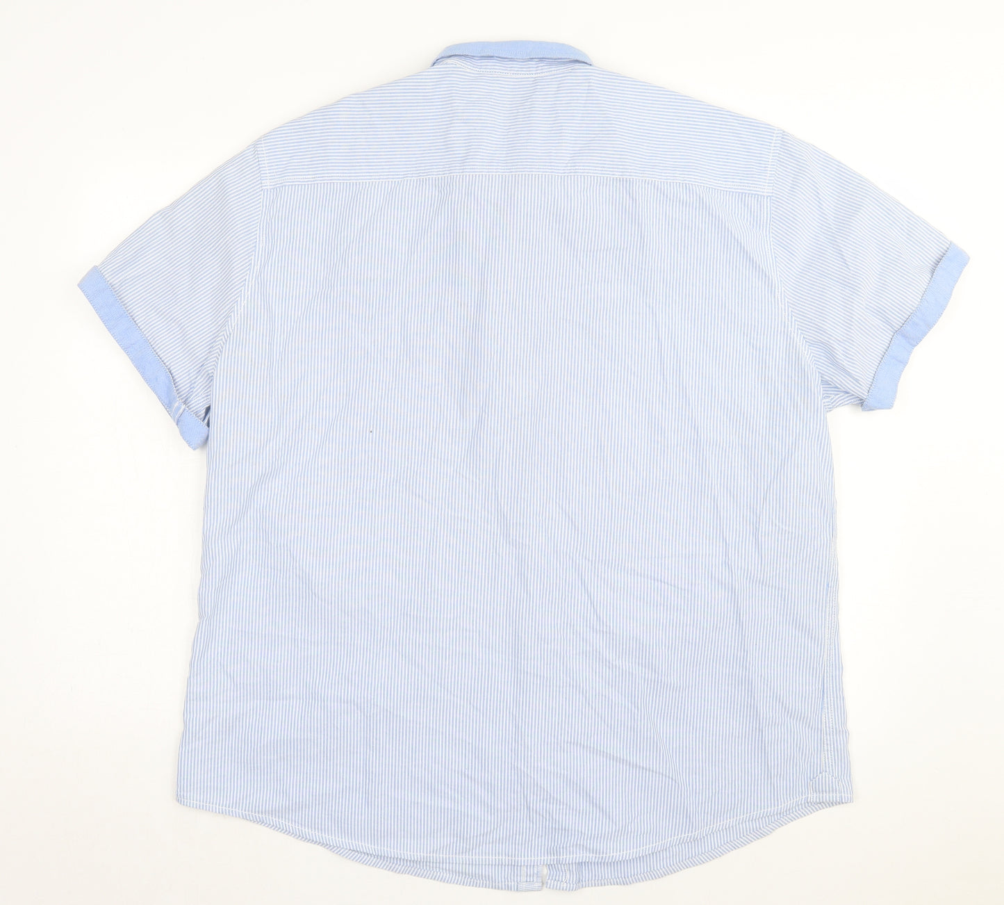 F&F Mens Blue Striped Cotton Button-Up Size 2XL Collared Button