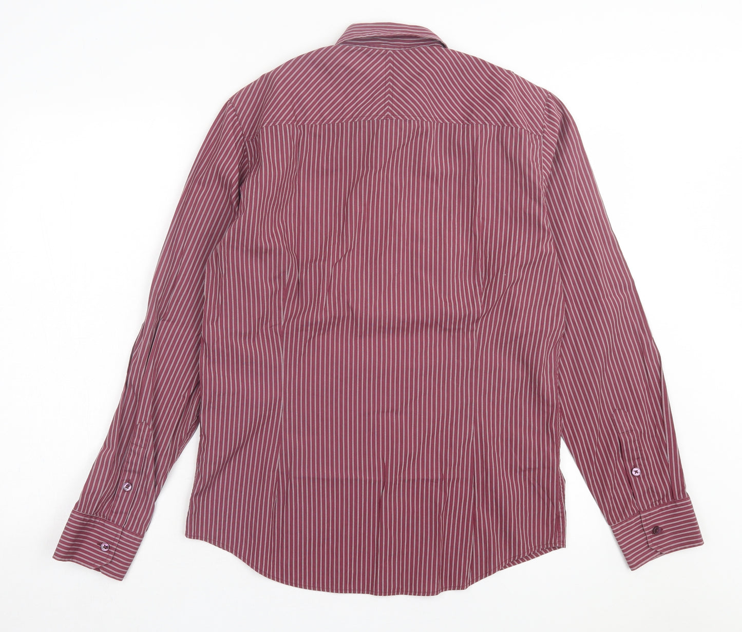 NEXT Mens Purple Striped Cotton Button-Up Size M Collared Button