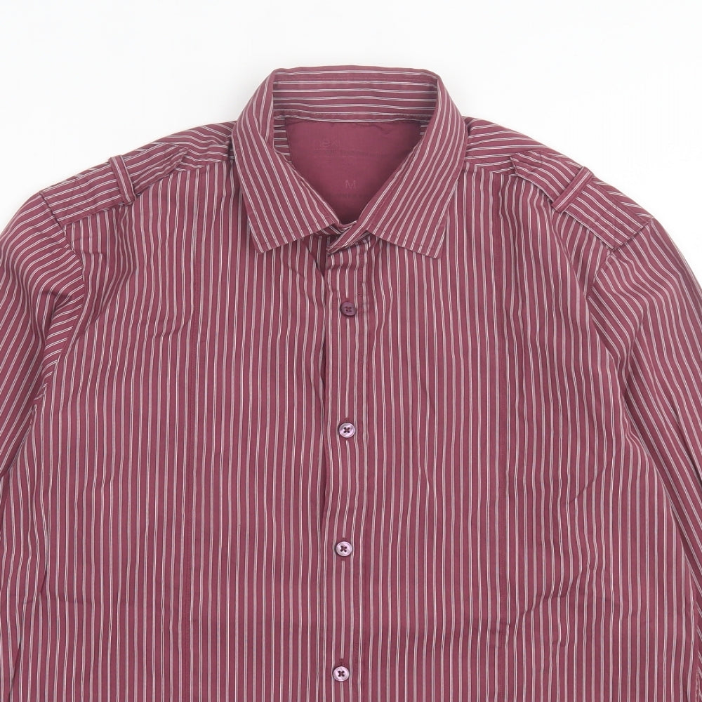 NEXT Mens Purple Striped Cotton Button-Up Size M Collared Button